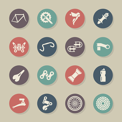 Bicycle Parts Icons Color Circle Series Vector EPS File.