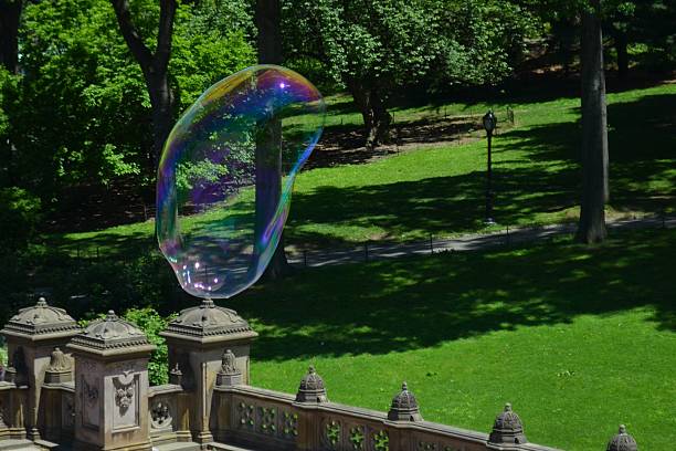 Soap bubble floating over Bethesda terrace, Central Park, NYC