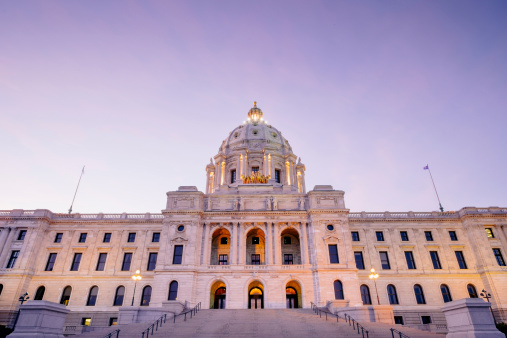 Minnesota State Capitol at dusk.