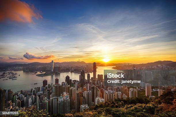 Sonnenaufgang In Der Peak Stockfoto und mehr Bilder von Hongkong - Hongkong, Sonnenaufgang, Stadtsilhouette
