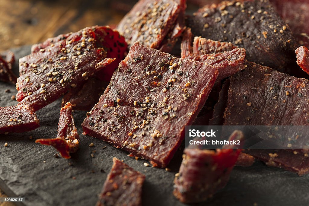 Getrocknete verschärft Beef Jerky (Trockenfleisch), - Lizenzfrei Trockenfleisch Stock-Foto