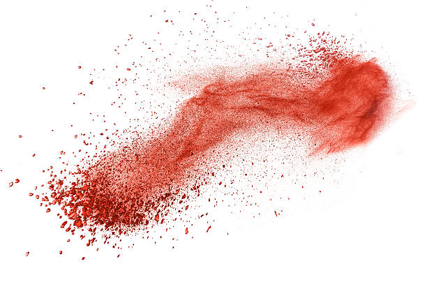 istock Purple powder explosion isolated on white 504820150