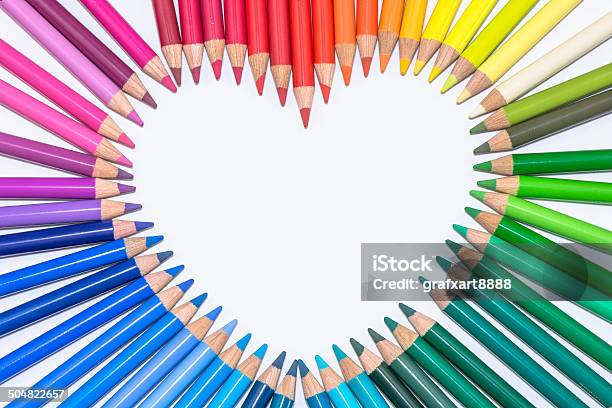 Heart Made Of Colorful Crayons Stock Photo - Download Image Now - Artist's Palette, Colors, Crayon