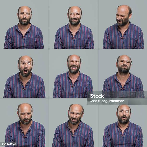 Mature Man Making Facial Expressions Stock Photo - Download Image Now - Facial Expression, Image Montage, Cheerful