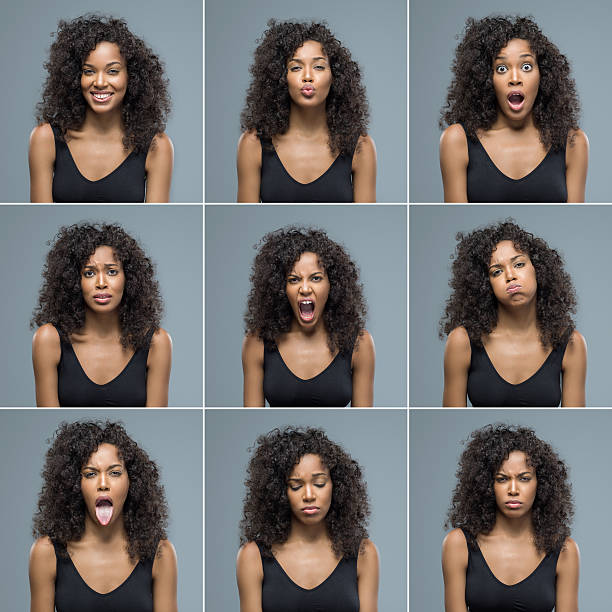 Young woman making different facial expressions. High resolution image. All the pictures was taken with a medium format Hasselblad Camera system and developed from Raw.