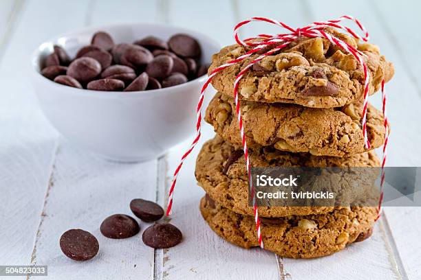 Homemade Chocolate Chip Cookies With Walnuts Stock Photo - Download Image Now - Baked, Chocolate Chip Cookie, Close-up