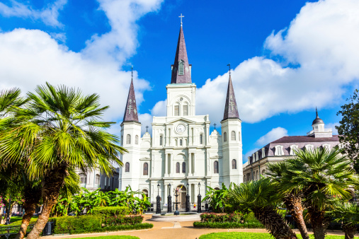 Beautiful Saint Louis Cathedral in the French Quarter in New Orleans, USA. Tourism provides a large source of revenue after the 2005 devastation of Hurricane Katrina.