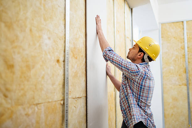 Construction Worker Built A Drywall stock photo