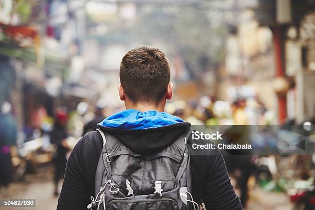 Young Traveler Stock Photo - Download Image Now - City, Rear View, Backpacker