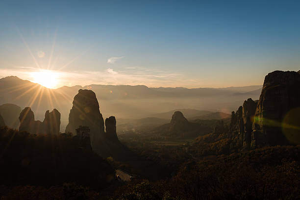 istock Lens flare ower Meteora valley in Greece 504827290