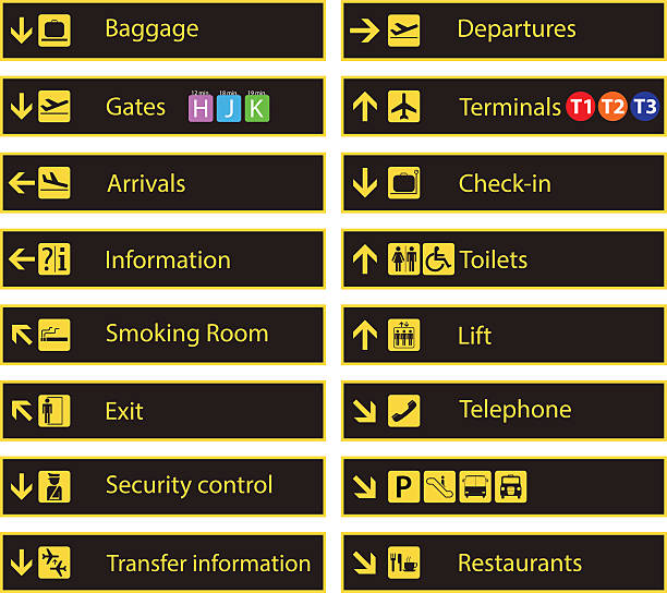 illustrations, cliparts, dessins animés et icônes de les panneaux de direction de l'aéroport - arrival airport arrival departure board sign