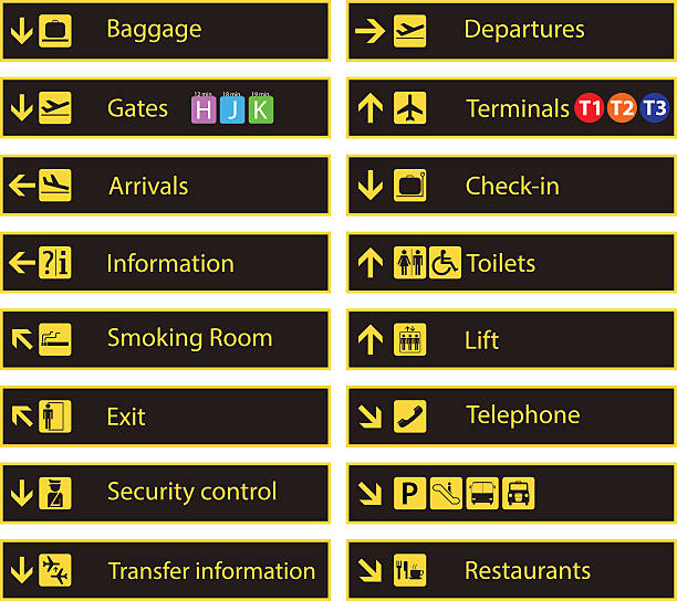 аэропорт направлении указателям - airport sign stock illustrations