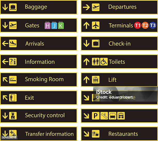 Airport Direction Signs Stock Illustration - Download Image Now - Airport, Sign, Arrival Departure Board