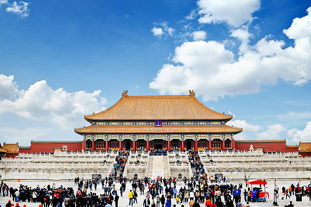 Entrance to Forbidden City in Beijing, China Entrance to the forbidden city in Beijing, China. Lot's of tourists meeting in front of the temple. forbidden city beijing architecture chinese ethnicity stock pictures, royalty-free photos & images