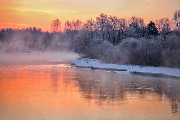 istock Misty winter dawn on the river. 504830382