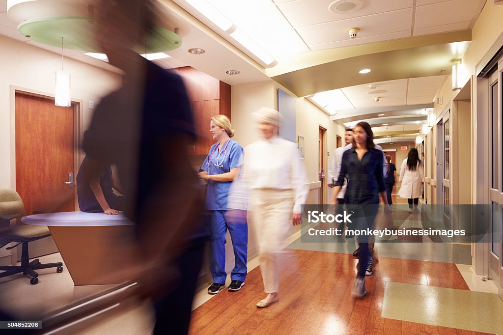 Busy Nurse's Station In Modern Hospital Hospital Stock Photo