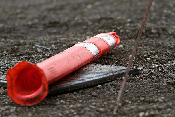 istock Safety concept or idea with delineator sign damaged lying down 504854031