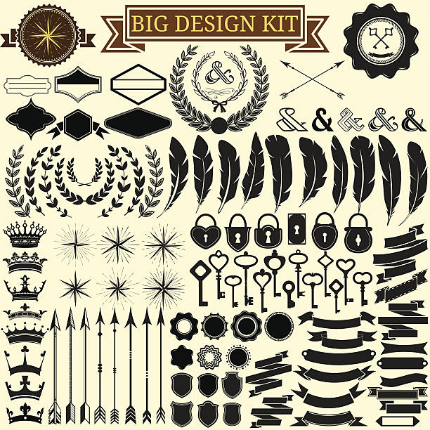 big set retro-design.  vektor-icons für retro-design. - illustration and painting vector shield fashionable stock-grafiken, -clipart, -cartoons und -symbole