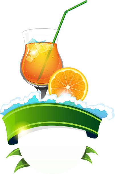 ilustrações, clipart, desenhos animados e ícones de cocktail com fita - orange portion fruit drink
