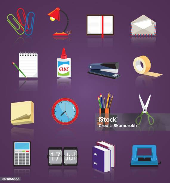 Stationery Icons Set Stock Illustration - Download Image Now - Glue, Paper, Scissors