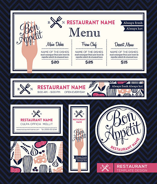 illustrazioni stock, clip art, cartoni animati e icone di tendenza di bon appetit ristorante menu modello di progettazione grafica - bon appetite