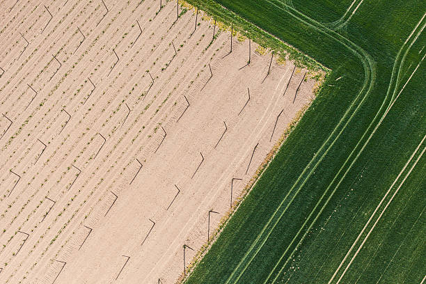 istock aerial view of village  harvest fields 504857576