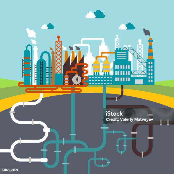 Industrie Fabrik Oder Raffinerie Werk Stock Vektor Art und mehr Bilder von Arbeiten - Arbeiten, Ausrüstung und Geräte, Balkengerüst