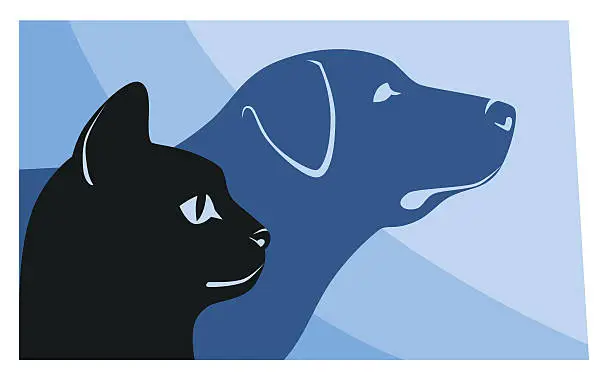 Vector illustration of Cat and dog silhouettes hotizontal