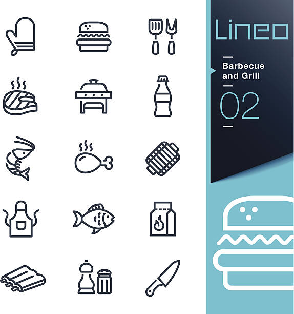 lineo-grill and grill szkic ikony - strip steak steak barbecue grill cooked stock illustrations