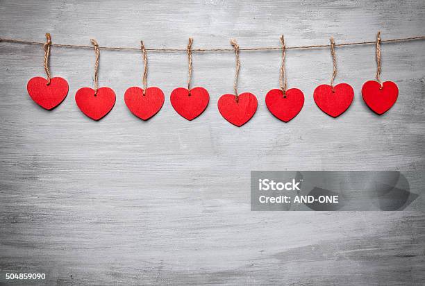 Love Concept Hearts Hanging On A String Stock Photo - Download Image Now - Anniversary, Celebration, Concepts