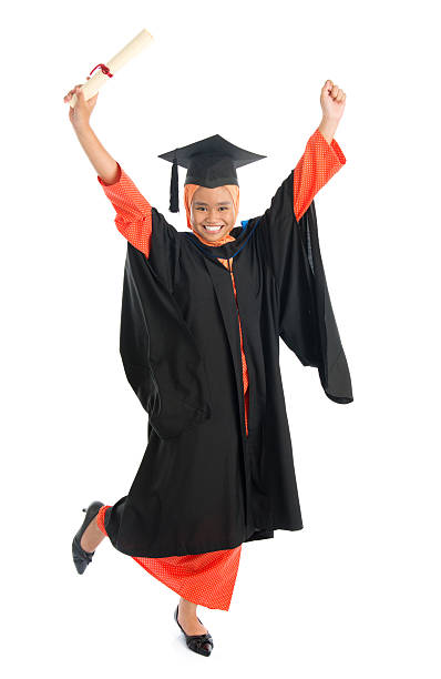 istock Full bodyMuslim university student jumping 504859451