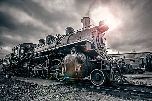 Vintage Steam Engine Vintage Steam Engine, toned image. Grain added. road going steam engine stock pictures, royalty-free photos & images