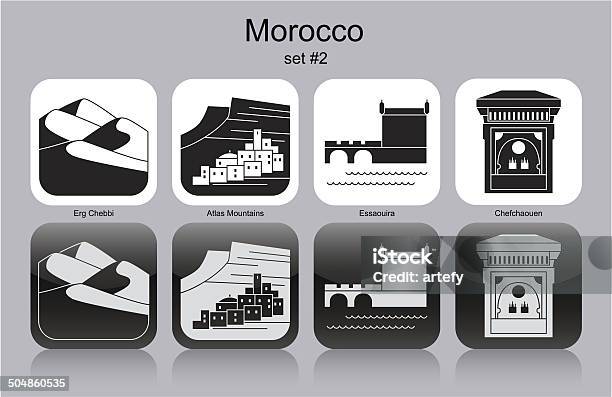 Icons Of Morocco Stock Illustration - Download Image Now - Architectural Dome, Black And White, Blue