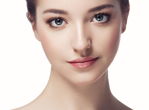 istock Beautiful woman portrait face close up studio on white 504862964