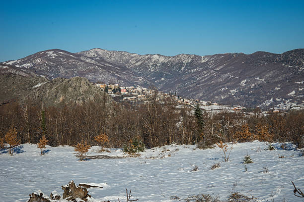 istock Scenic landscape with mountains covered with snow at lake Plasti 504865718