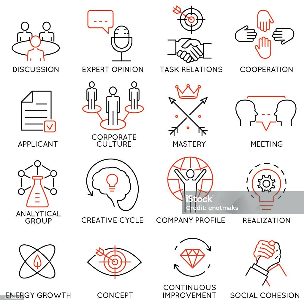 Set of icons related to business management - part 38 Vector set of 16 icons related to business management, strategy, career progress and business process. Mono line pictograms and infographics design elements - part 38 Icon Symbol stock vector