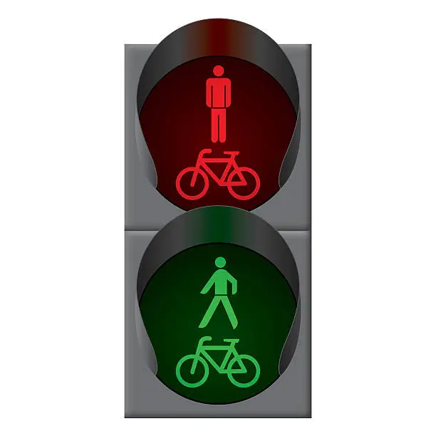 Vector illustration of Green bicycle and pedestrian traffic lights. Vector