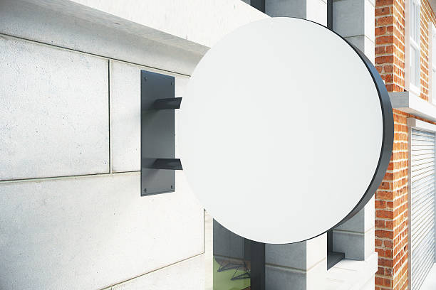 istock Blank white signboard on the wall outdoor, mock up 504867956