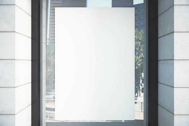 istock Blank white poster on the window, mock up 504868094