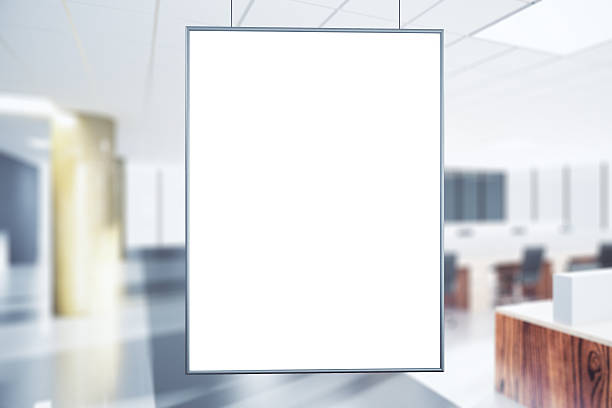 istock Blank white poster in the office at sunrise, mock up 504868222