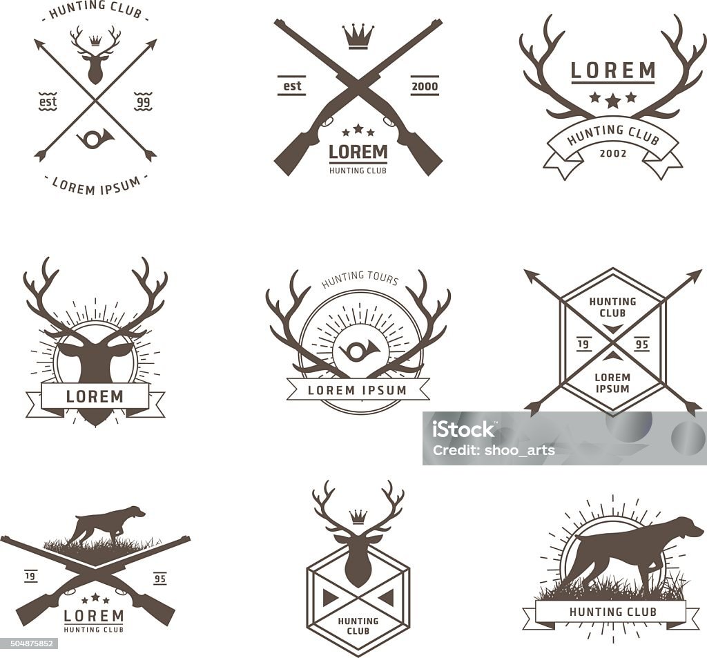 Vector set of hunting labels Vector set of hunting labels on white Hunting - Sport stock vector