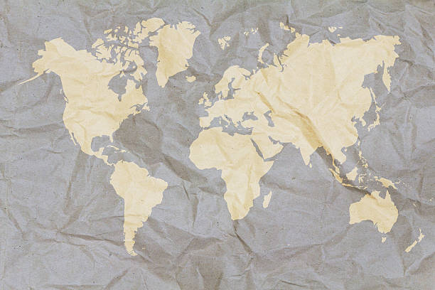 istock Crumpled world map paper,Golden 504876808