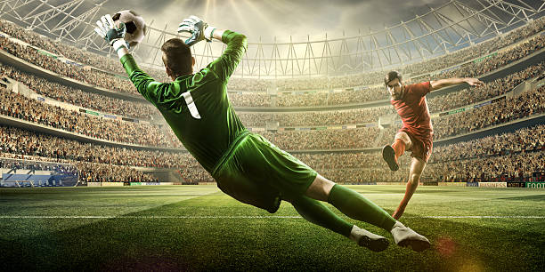 Soccer game moment with goalkeeper
