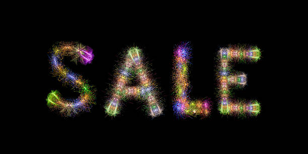 istock SALE text colorful sparkling fireworks horizontal black background 504885982