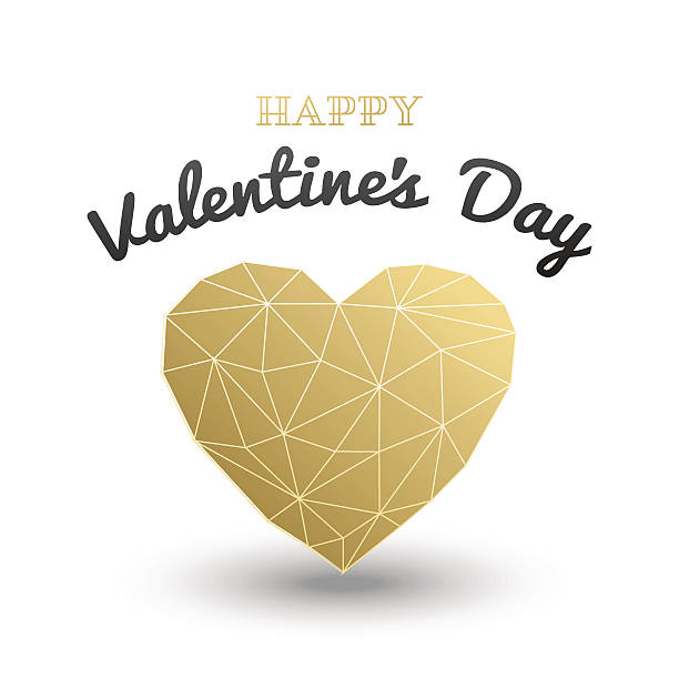istock Set happy Valentines Day card. Gold polygonal heart. 504891226