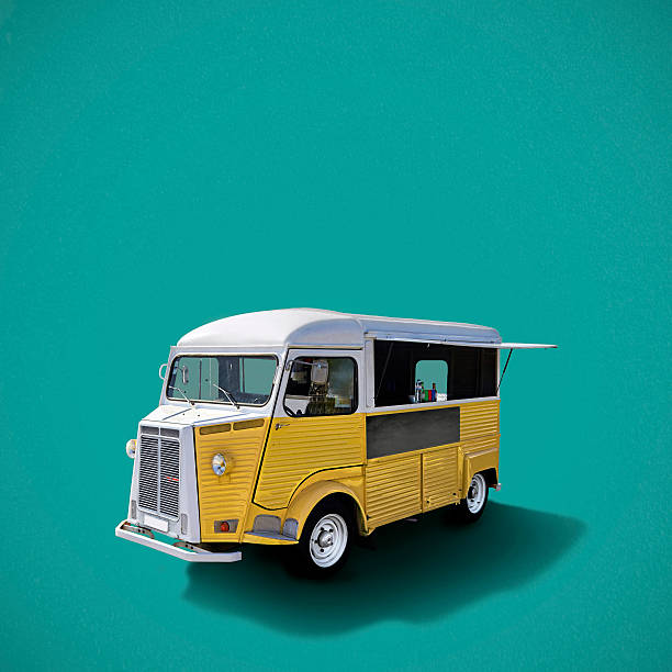 Food truck on turquoise background