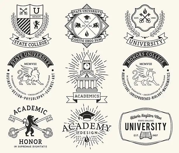 Vector illustration of College and University badges 2 Black on White