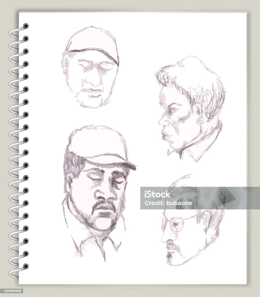 Pessoas rostos desenho em arte Sketcbook vetorizadas royalty free - Vetor de Abstrato royalty-free