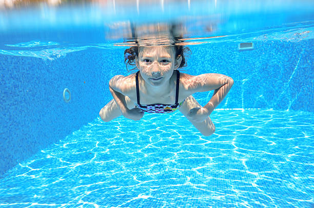 istock Happy active underwater child swims in pool 504902665