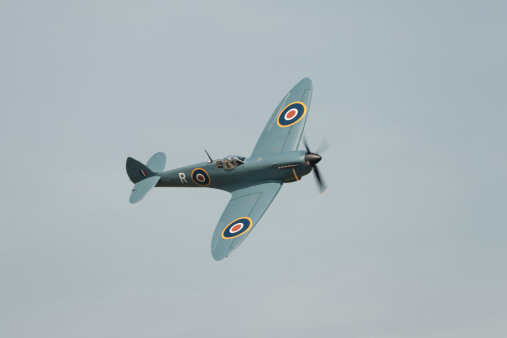 Abingdon, UK - May 4th, 2014: A vintage World War Two, British Supermarine Spitfire  in flight at Abingdon Air Show.